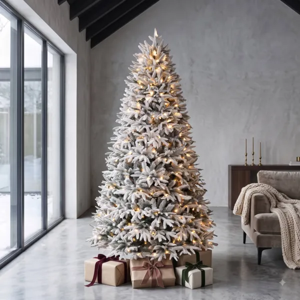 Albero di Natale artificiale luminoso 320 LED (H180 cm) Lucania Verde innevato e bianco caldo