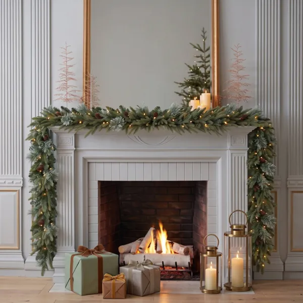 Guirnalda de pino luminosa (300 cm - D25) Washington Verde y blanco c�lido