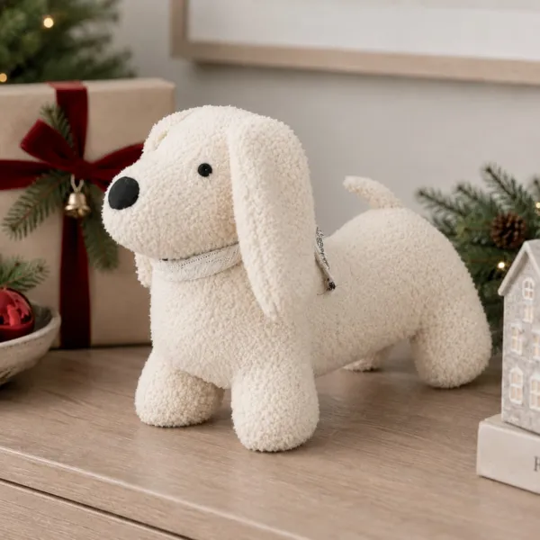 Coj�n tope de puerta (31,5 x 14 cm) Perrito boucl� Blanco