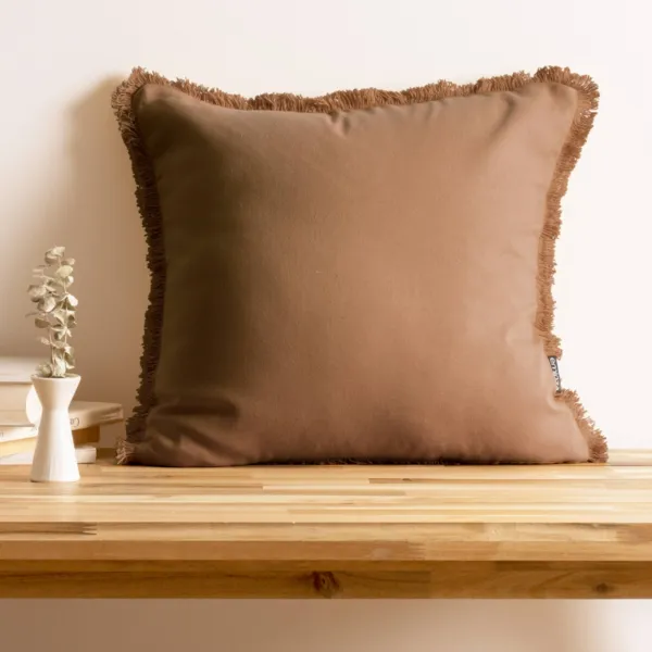 Coussin carr� coton (45 x 45 cm) Pixel franges Camel