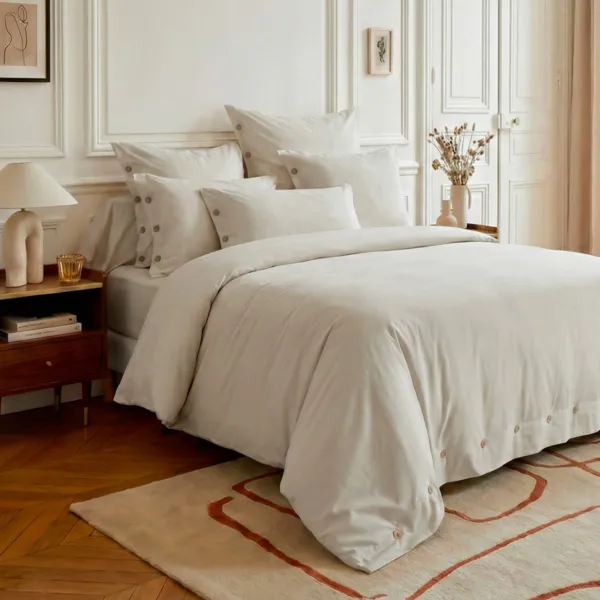 Housse de couette percale de coton 120 fils (260 x 240 cm) Diane Beige