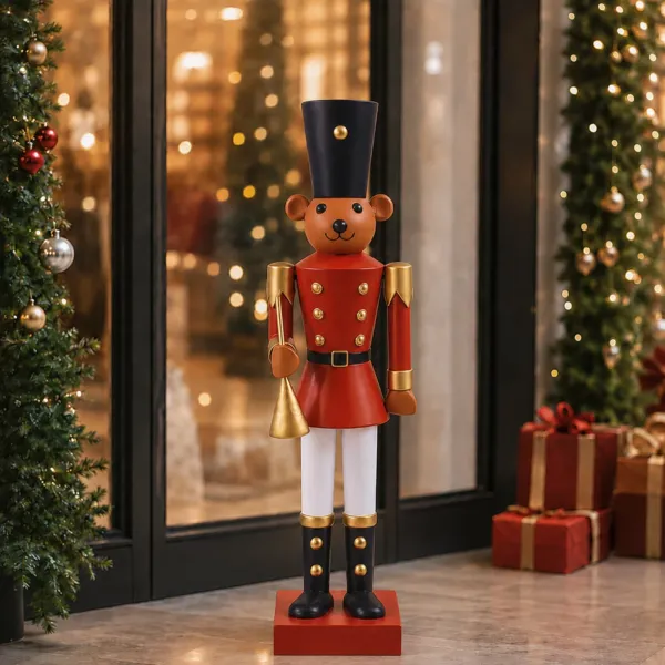 Schiaccianoci decorativo in metallo (H119 cm) Orso Guardia di Natale Rosso e nero