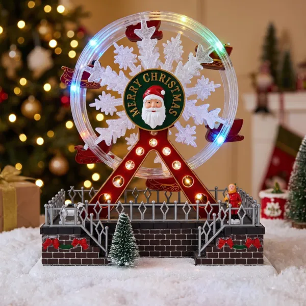 Grande ruota di Natale luminosa, animata e musicale a pile (H28 cm) Majestic