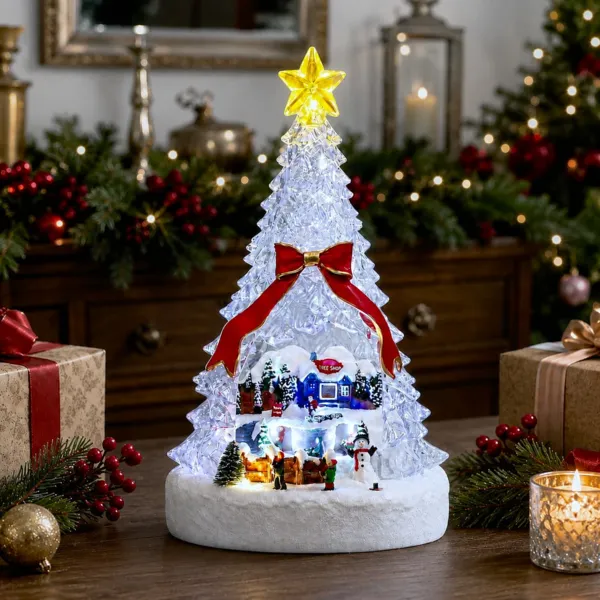 Villaggio di Natale luminoso e musicale a pile (H32 cm) L'Albero stellato di Babbo Natale