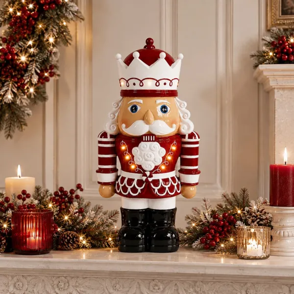 Schiaccianoci luminoso a pile 9 LED (H48 cm) Ebenezer Rosso e bianco