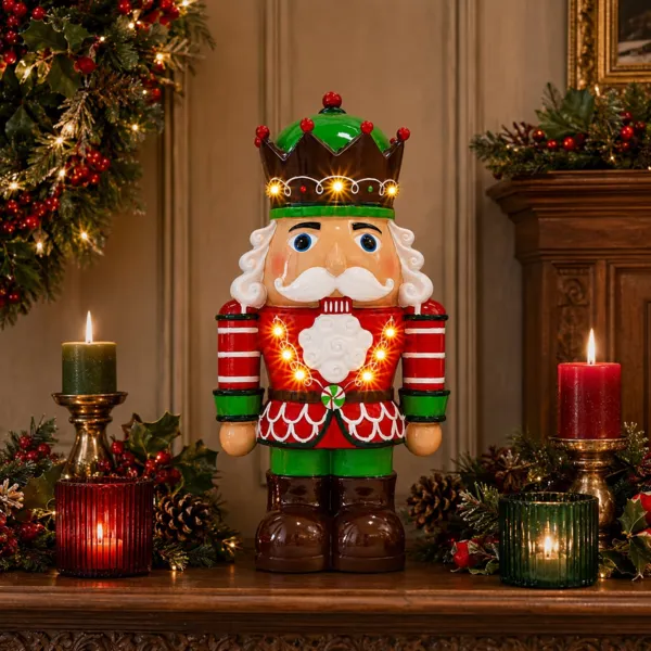 Schiaccianoci luminoso a pile 9 LED (H48 cm) Ebenezer Bordeaux e verde