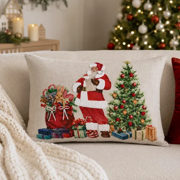 Coussin de no�l rectangulaire coton (40 x 60 cm) P�re no�l Rouge