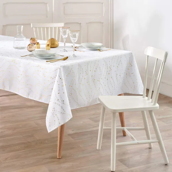 Tovaglia rettangolare effetto anti macchia per Natale (150 x 240 cm) Lumia Bianco e oro