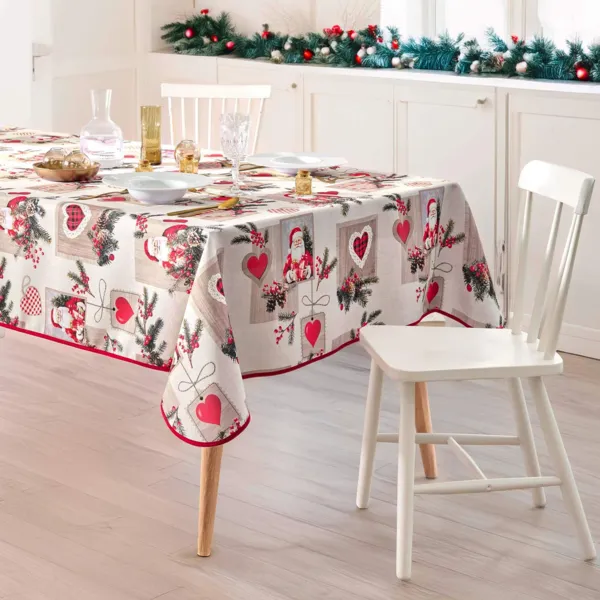 Tovaglia di Natale rettangolare antimacchia (150 x 300 cm) Santa Rosso