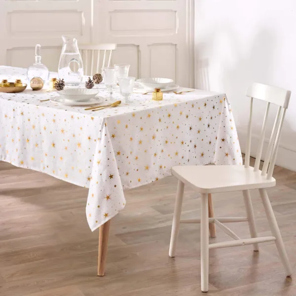 Tovaglia rettangolare anti macchia di Natale (140 x 240 cm) Comete Bianco e oro