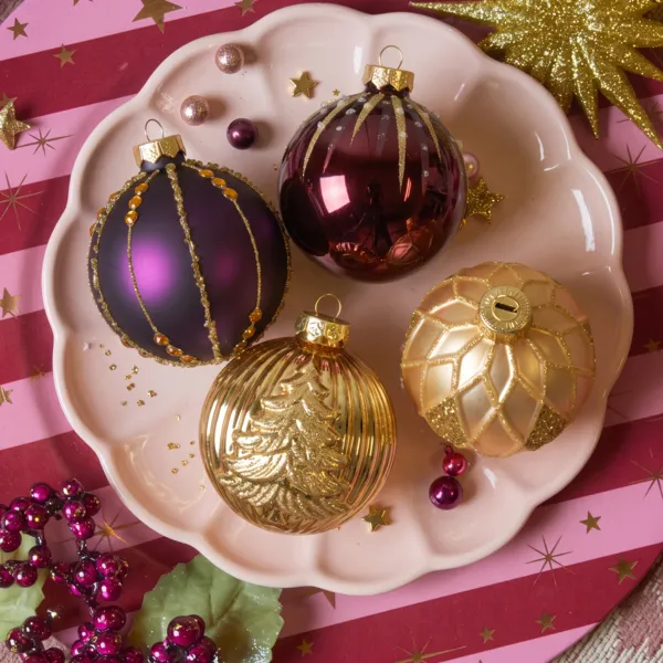 Set di 12 palline di Natale in vetro (D80 mm) Shine Glam Oro e Fico
