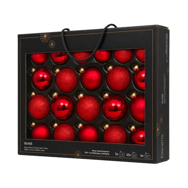 Set di 21 palline di natale in vetro assortite Cristallo glitterato Rosso