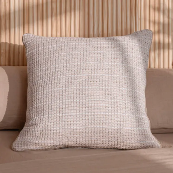 Coussin carr� coton nid d'abeille (50 x 50 cm) Ys�a Ficelle