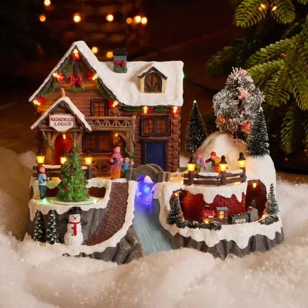 Villaggio di Natale luminoso e animato (H28 cm) - Lodge e fiume
