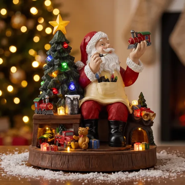 Scena di Natale luminosa e animata (H36 cm) Piccolo Babbo Natale