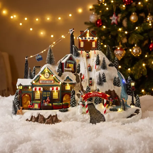 Villaggio di Natale luminoso e animato (H36 cm) Stazione Svizzera