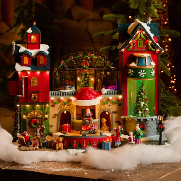 Villaggio di Natale luminoso e animato (H39 cm) La boutique degli orsacchiotti