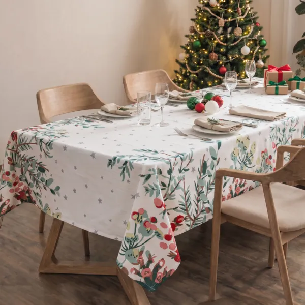 Tovaglia di Natale rettangolare (360 x 140 cm) Natale Natura Bianco