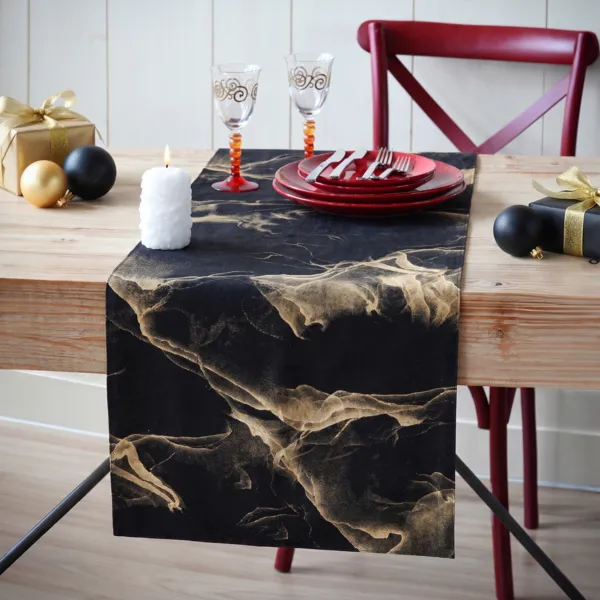 Chemin de table (300 x 28 cm) Marbré Noir