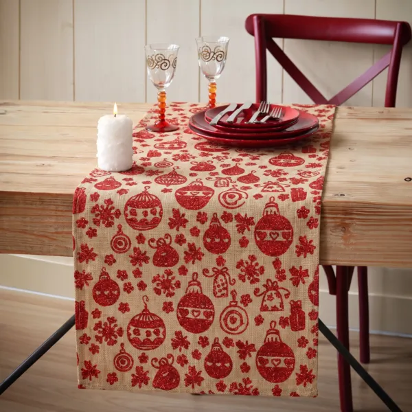 Tafelloper Kerstballen Rood