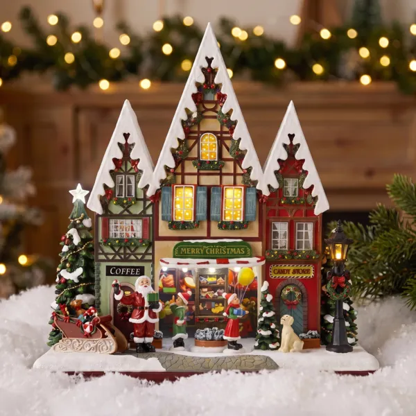 Villaggio di Natale luminoso e animato (H34 cm) Via commerciale e festiva
