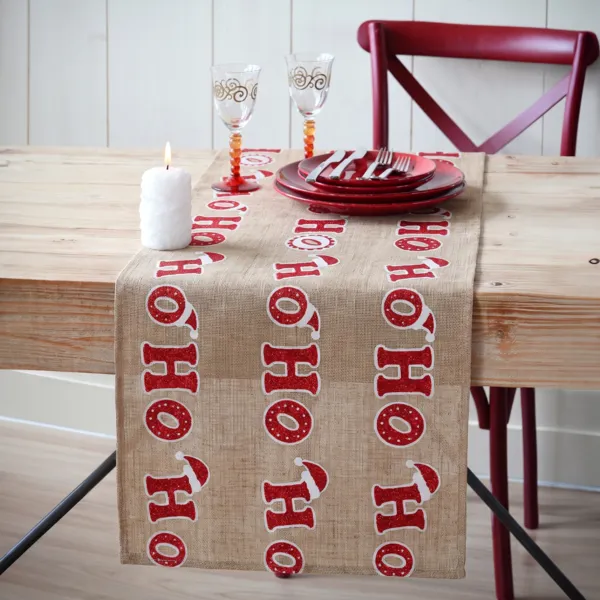 Runner da tavola in juta (300 x 28 cm) Hohoho Beige e rosso
