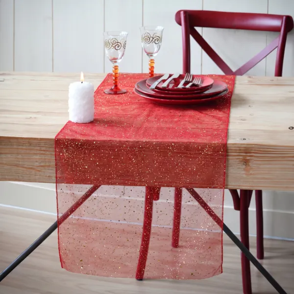 Chemin de table Noël (500 x 28 cm) Paillettes Rouge
