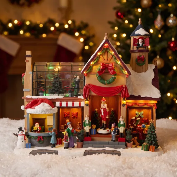 Pueblo de Navidad luminoso y animado (Alto 41 cm) Admira el gran Cascanueces