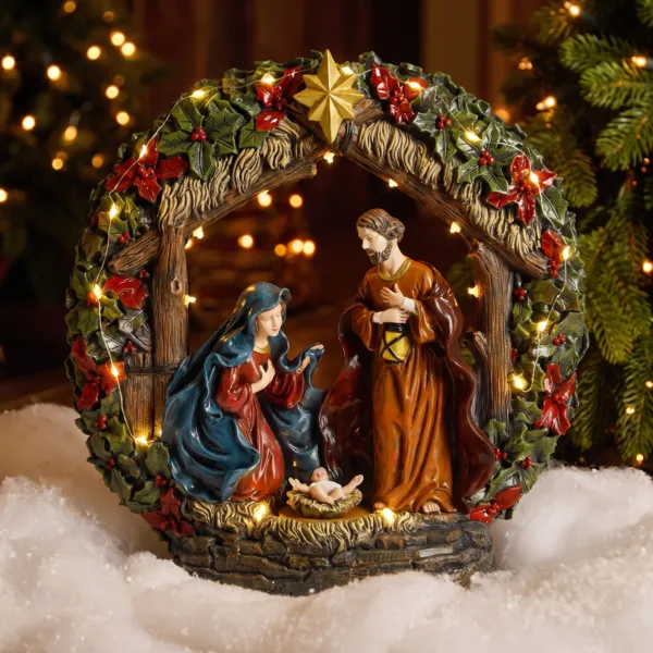 Presepe natalizio luminoso e animato (H31 cm) Saint-F�licien