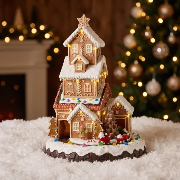 Villaggio di Natale luminoso e animato (H35 cm) La casa di Emilie Pan di zenzero