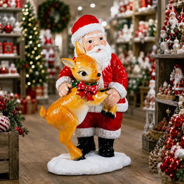 Babbo Natale luminoso effetto porcelaine (H100 cm) Piccola Renna Celestino Multicolore
