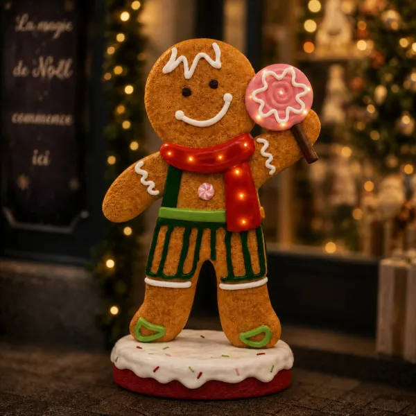 Lichtgevende peperkoekfiguur op batterijen (H150 cm) Nino met meerkleurige zuurstok
