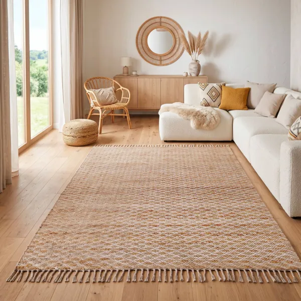 Rechteckiger Wohnzimmerteppich aus handgewebtem Jute (200 x 300 cm) Yuki Braun