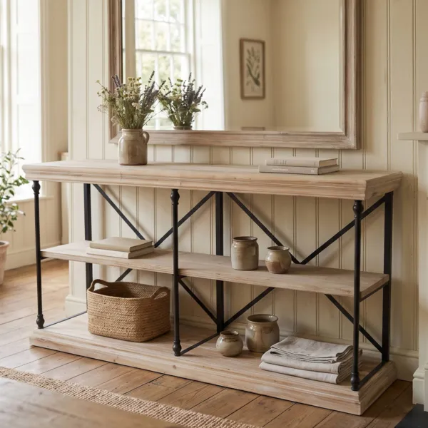 Grote houten en metalen console (H86,4 cm) Otis Natuurlijk