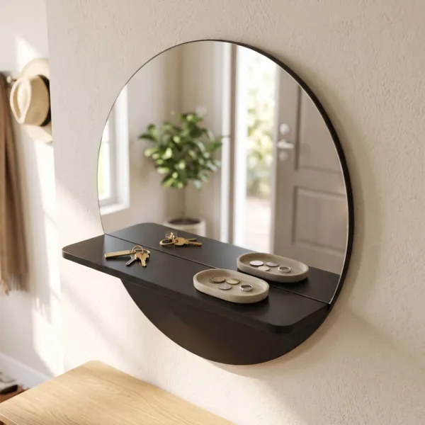Espejo de pared y estanter�a de madera (45,7 cm) Olya Negro