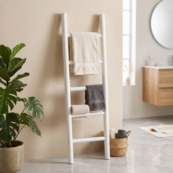 Echelle porte-serviette murale bois (H148 cm) Nora Blanche