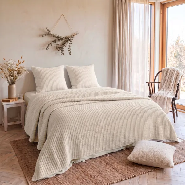 Copriletto trapuntato in cotone (240 x 220 cm) Mira Beige