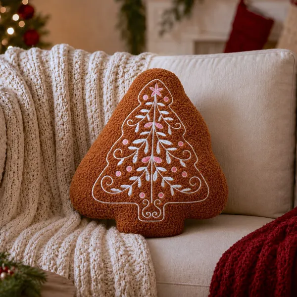 Cuscino di Natale quadrato effetto mousse (38 x 38 cm) Albero ricamato Cioccolato