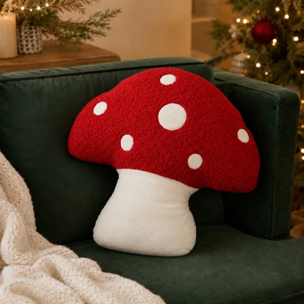Coussin de No�l en bouclette (H41 cm) Champignon Rouge et blanc