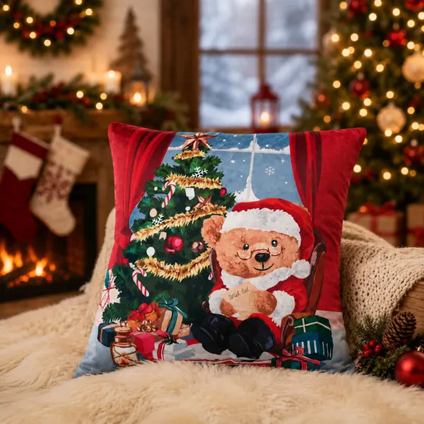 Cuscino di Natale quadrato (50 x 50 cm) Orsetto Rosso