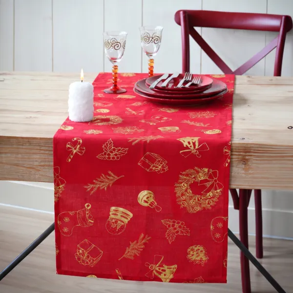 Tafelloper Goudkleurige motieven Rood