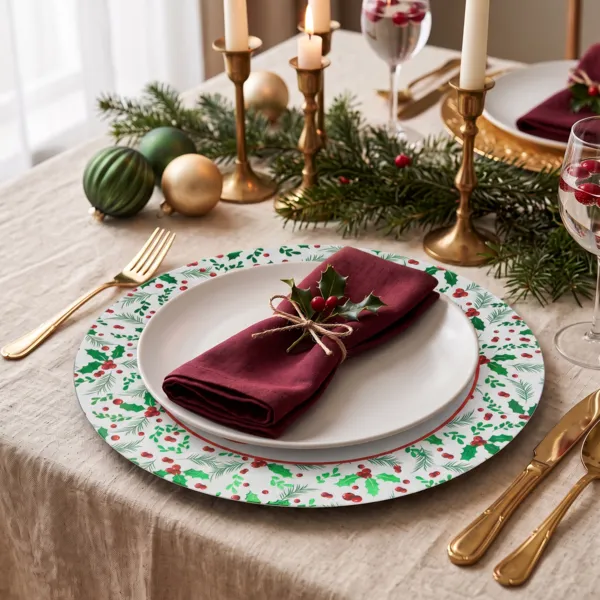 Set di 12 sottopiatti (D33 cm) Agrifoglio di Natale