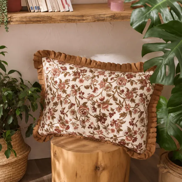Coussin rectangulaire gaze de coton (40 x 60 cm) Ga�a dahlia Camel 