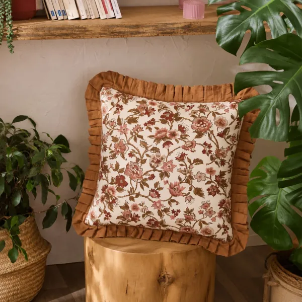 Cuscino quadrato garza di cotone (45 x 45 cm) Ga�a dahlia Camel