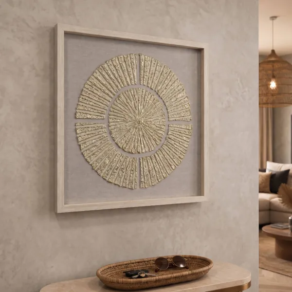 Cuadro decorativo en relieve de arcilla (60 x 60 cm) Naos redondo Marfil