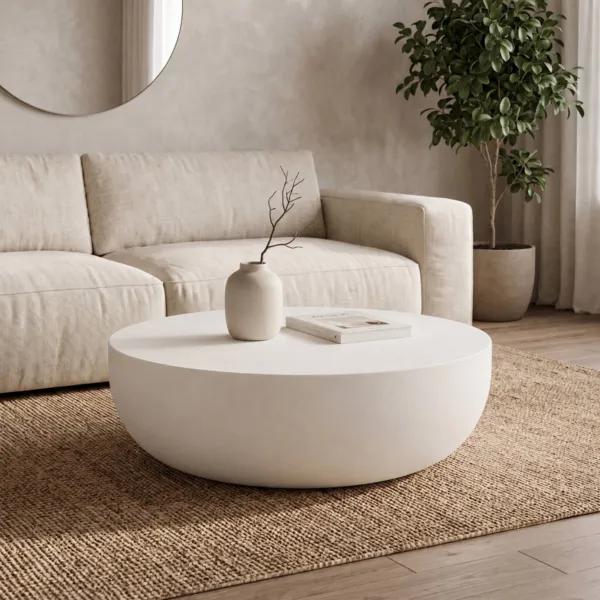 Tavolino rotondo in magnesio ossidato (H25 cm) Eclat Bianco