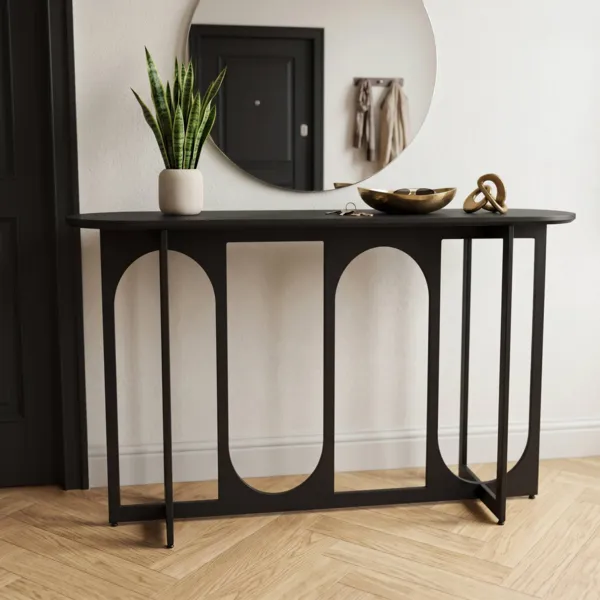 Houten en metalen console (L140 cm) Orbit Zwart