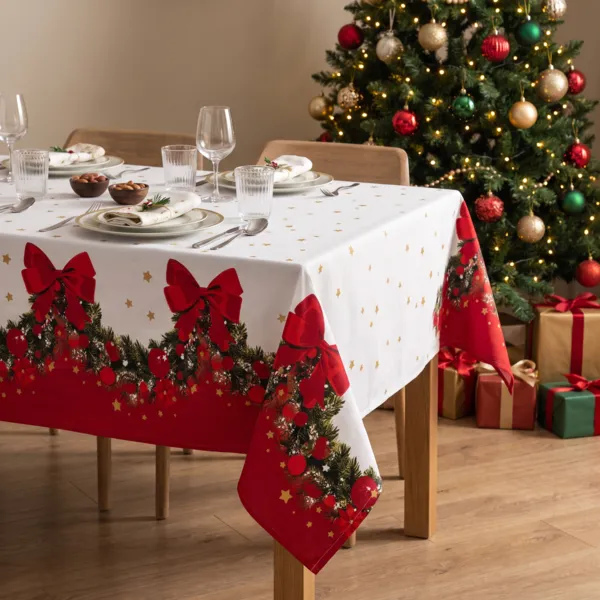 Nappe de Noël rectangulaire coton (140 x 240 cm) Guirlande Festive
