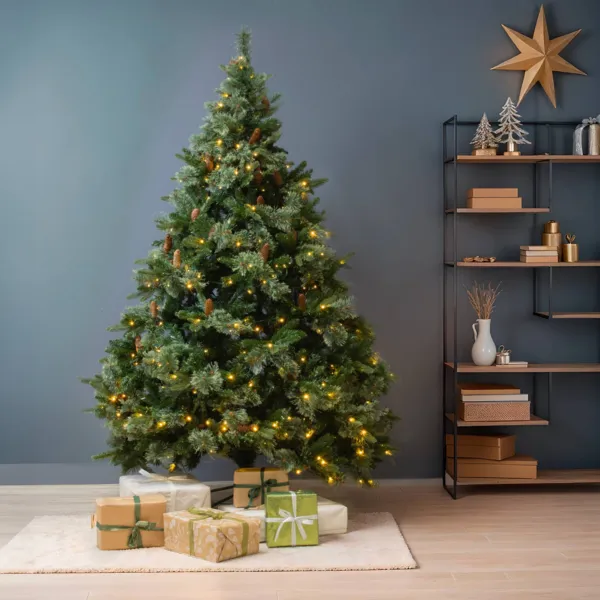 Sapin de No�l artificiel lumineux (H210 cm) Washington Luxe Vert et blanc chaud