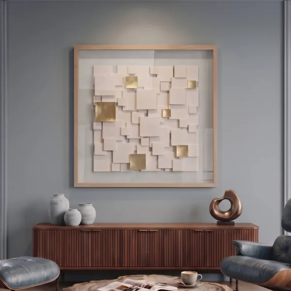 Quadro decorativo rilievo in tessuto (80 x 80 cm) Eltan quadrato Bianco